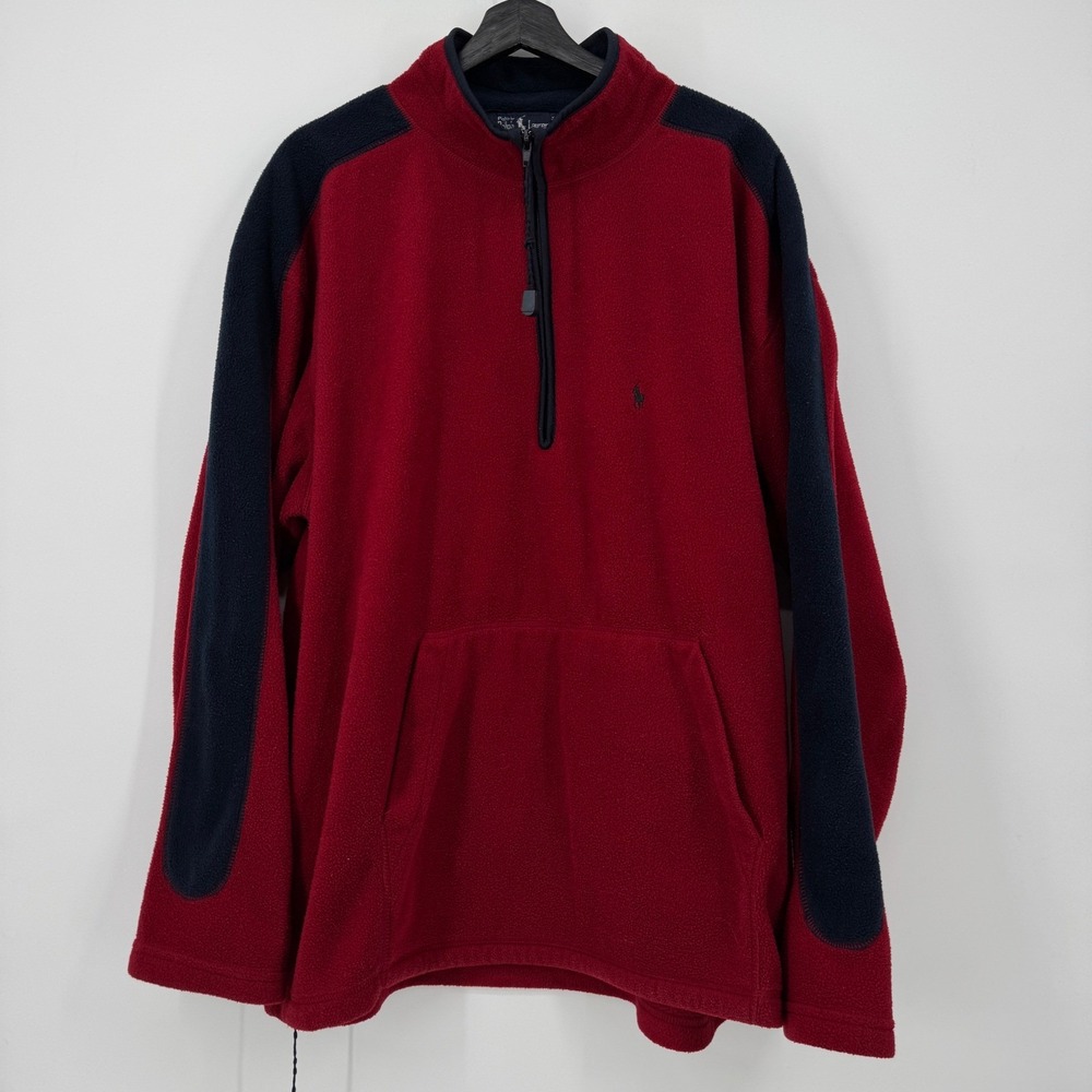 Vintage Polo Ralph Lauren Mens XXL Red Fleece 1/4 Zip Pullover Sweatshirt 80s